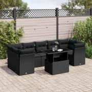 vidaXL Loungegrupp för trädgården med dynor 8 delar svart konstrotting