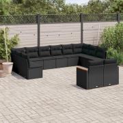 vidaXL Loungegrupp med dynor 12 delar svart konstrotting