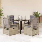 vidaXL Matgrupp för trädgården med dynor 5 delar beige konstrotting