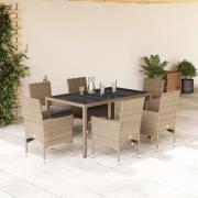 vidaXL Matgrupp för trädgård med dynor 7 delar beige konstrotting&glas
