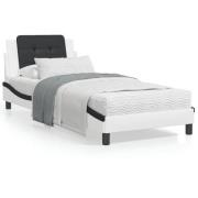 vidaXL Säng med madrass vit och svart 90x200 cm konstläder