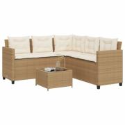 vidaXL Trädgårdssoffa med bord och dynor L-formad beige konstrotting