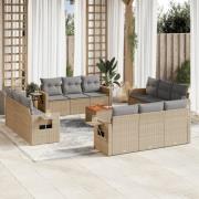 vidaXL Soffgrupp för trädgård med dynor 13 delar mixbeige konstrotting