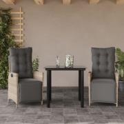 vidaXL Matgrupp för trädgården med dynor 3 delar ljusgrå konstrottning