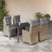 vidaXL Matgrupp för trädgården med dynor 5 delar mixbeige konstrotting