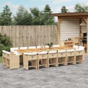 vidaXL Matgrupp för trädgården med dynor 17 delar beige konstrotting