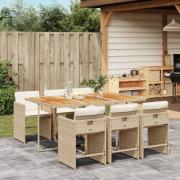 vidaXL Matgrupp för trädgården med dynor 7 delar beige konstrotting