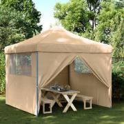 vidaXL Pop-Up hopfällbart partytält med 4 sidoväggar beige