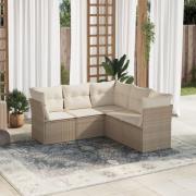 vidaXL Soffgrupp för trädgården med dynor 5 delar beige konstrotting