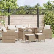 vidaXL Soffgrupp för trädgården med dynor 6 delar beige konstrotting