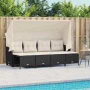 vidaXL Loungegrupp för trädgården med dynor 5 delar svart konstrotting