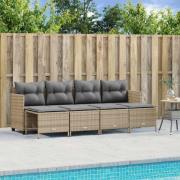 vidaXL Soffgrupp för trädgården med dynor 5 delar beige konstrotting