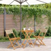 vidaXL Caféset 3 delar beige konstrotting och massivt trä