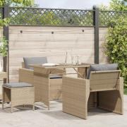 vidaXL Soffgrupp för trädgård med dynor 4 delar beige konstrotting