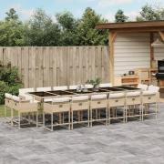 vidaXL Matgrupp för trädgården med dynor 17 delar beige konstrotting