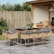 vidaXL Matgrupp för trädgården med dynor 11delar mixbeige konstrotting