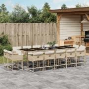 vidaXL Matgrupp för trädgården med dynor 15 delar beige konstrotting