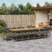 vidaXL Matgrupp för trädgården med dynor 17 delar grå konstrotting
