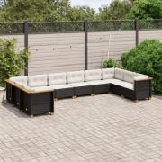 vidaXL Loungegrupp 10 delar med svarta dynor konstrotting