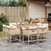 vidaXL Matgrupp för trädgården med dynor 9 delar beige konstrotting