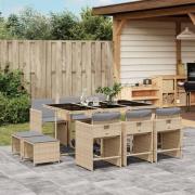 vidaXL Matgrupp för trädgården med dynor 11delar mixbeige konstrotting