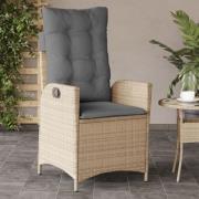 vidaXL Justerbar trädgårdsstol med dynor mixbeige konstrotting