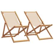 vidaXL Hopfällbara solstolar 2 st beige tyg och massivt trä