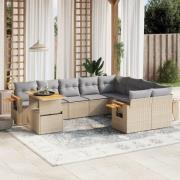 vidaXL Soffgrupp för trädgård med dynor 10 delar beige konstrotting