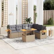 vidaXL Matgrupp för trädgården med dynor 7 delar beige konstrotting