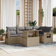 vidaXL Soffgrupp för trädgården med dynor 6 delar beige konstrotting