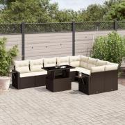 vidaXL Loungegrupp 10 delar med brun dynor konstrotting