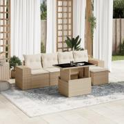 vidaXL Soffgrupp för trädgården med dynor 6 delar beige konstrotting