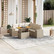vidaXL Soffgrupp för trädgården med dynor 6 delar beige konstrotting