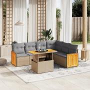 vidaXL Matgrupp för trädgården med dynor 7 delar beige konstrotting