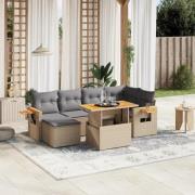 vidaXL Matgrupp för trädgården med dynor 7 delar beige konstrotting