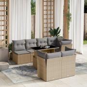vidaXL Matgrupp för trädgården med dynor 8 delar beige konstrotting