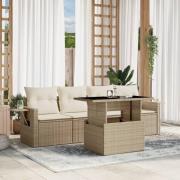 vidaXL Soffgrupp för trädgården med dynor 5 delar beige konstrotting