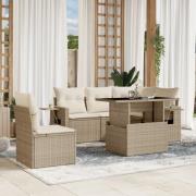 vidaXL Soffgrupp för trädgården med dynor 6 delar beige konstrotting
