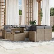 vidaXL Soffgrupp för trädgården med dynor 9 delar beige konstrotting