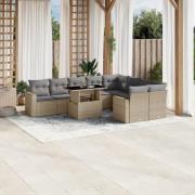vidaXL Soffgrupp för trädgård med dynor 10 delar beige konstrotting