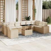 vidaXL Loungegrupp för trädgården m. dynor 11 delar beige konstrotting