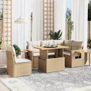 vidaXL Soffgrupp för trädgården med dynor 6 delar beige konstrotting