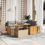 vidaXL Soffgrupp för trädgården med dynor 5 delar beige konstrotting