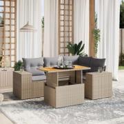 vidaXL Soffgrupp för trädgården med dynor 5 delar beige konstrotting