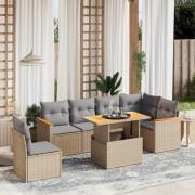vidaXL Matgrupp för trädgården med dynor 7 delar beige konstrotting