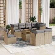 vidaXL Soffgrupp för trädgården med dynor 9 delar beige konstrotting