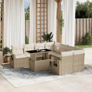 vidaXL Soffgrupp för trädgården med dynor 9 delar beige konstrotting