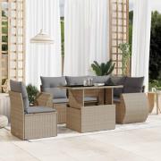 vidaXL Soffgrupp för trädgården med dynor 6 delar beige konstrotting