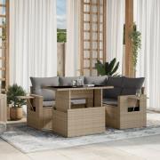 vidaXL Soffgrupp för trädgården med dynor 5 delar beige konstrotting