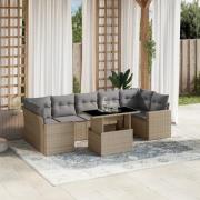 vidaXL Matgrupp för trädgården med dynor 8 delar beige konstrotting